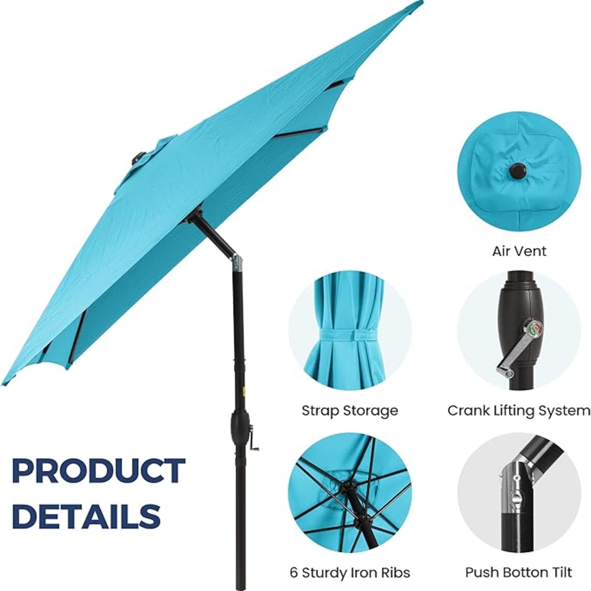 6.5 x 10 ft Rectangular Patio Umbrella with Crank, Base Not Included