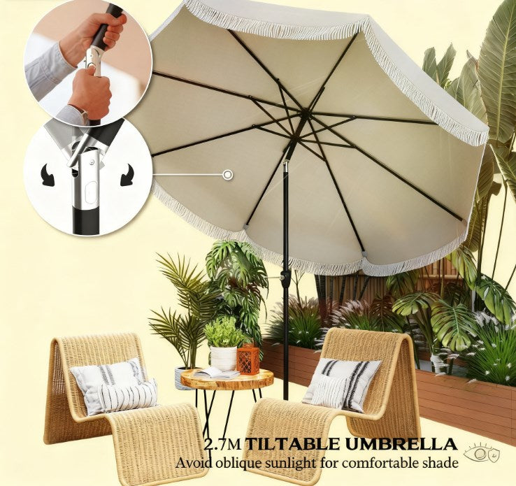 Allegra Scalloped Fringe Vented Patio Umbrella