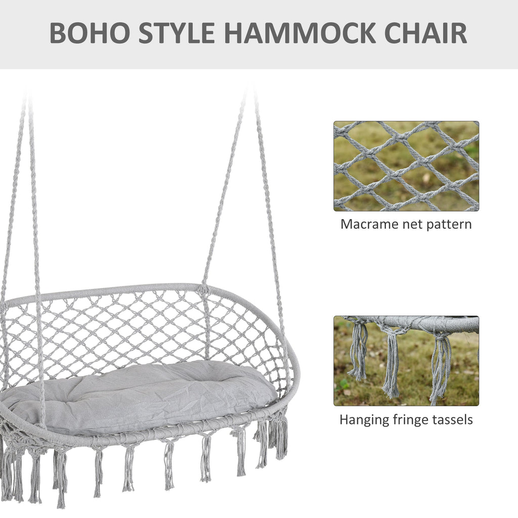 Visioned Outdoor Hanging Hammock Swing Chair with Macrame Design and Soft Cushion