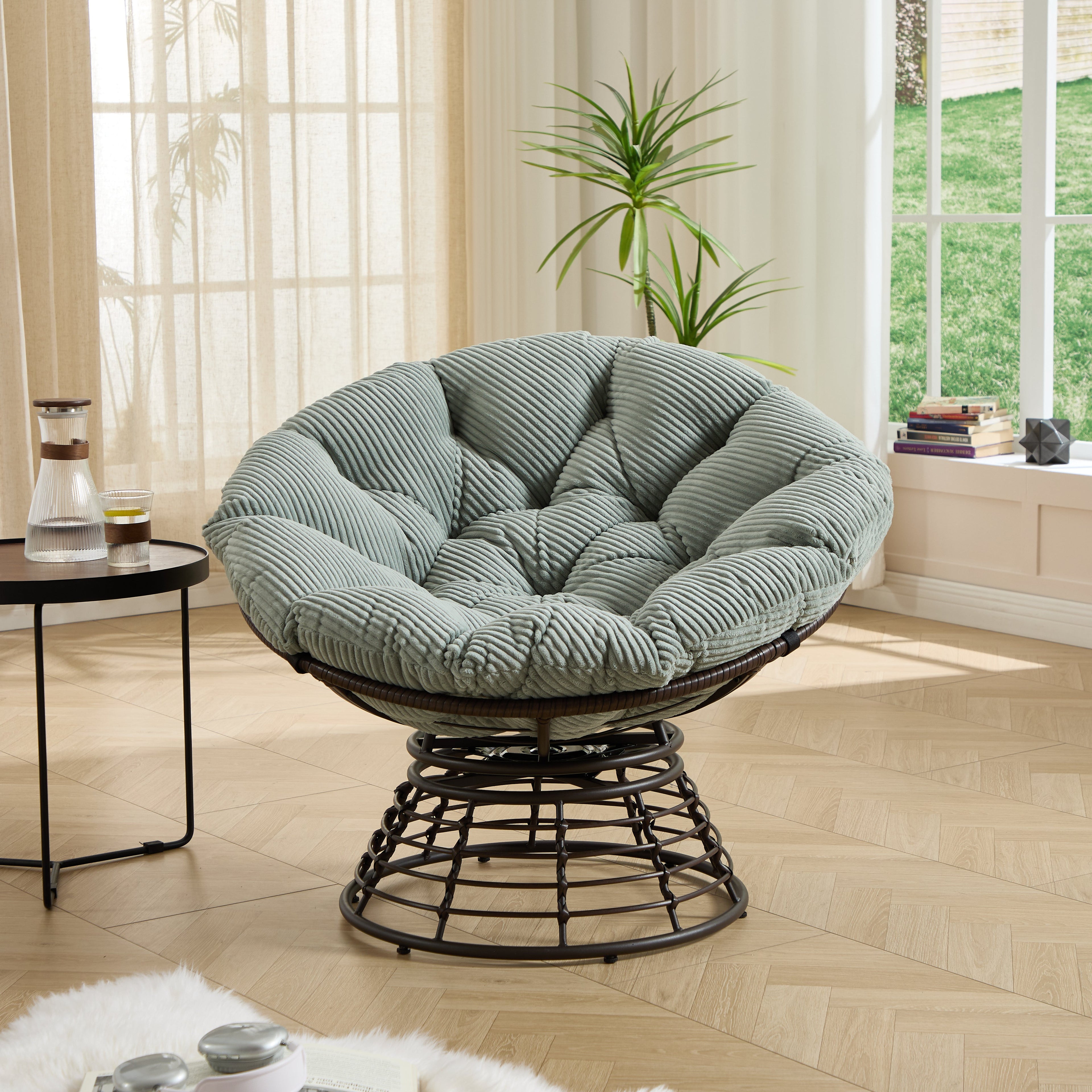 360° Swivel Indoor Outdoor Wicker Papasan Chair with Soft Thick Cushion