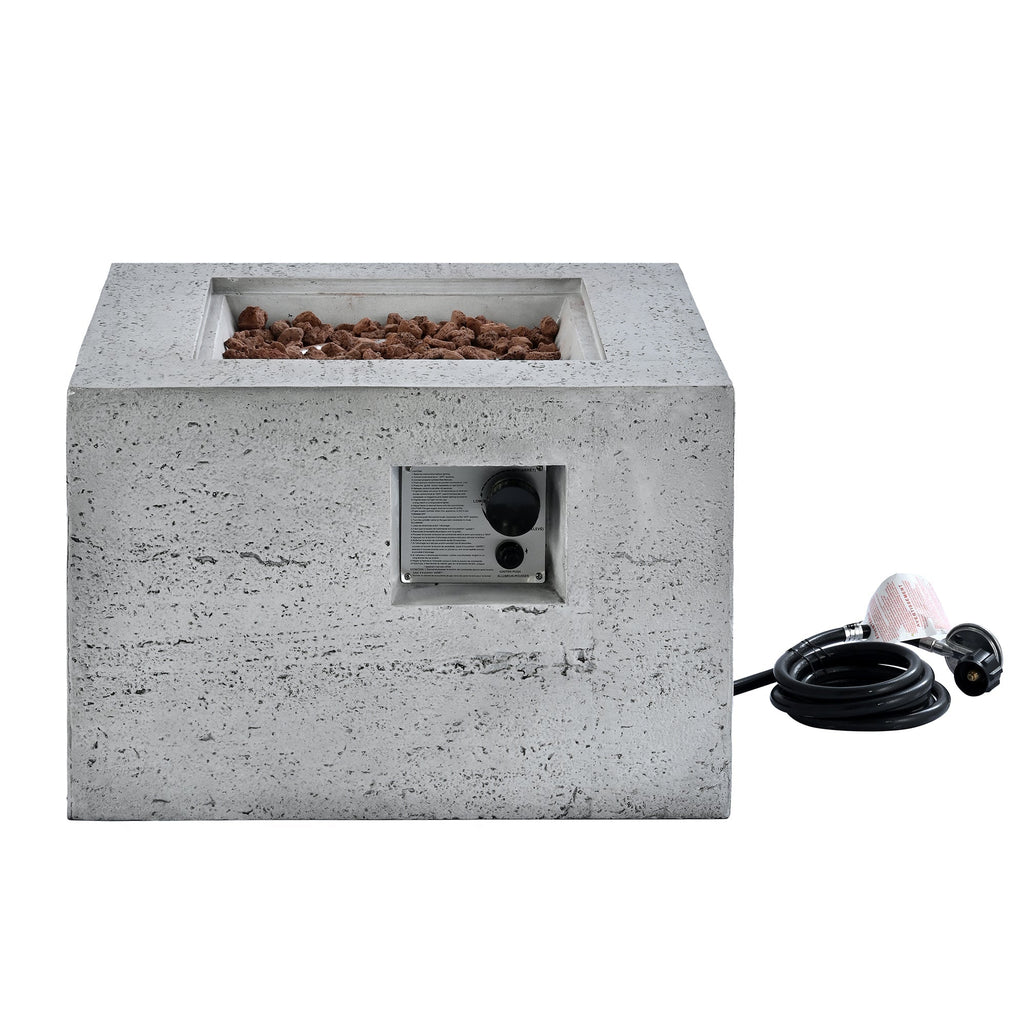Outdoor Square Fire Pit with Steel Burner, Lava Rocks and Cover