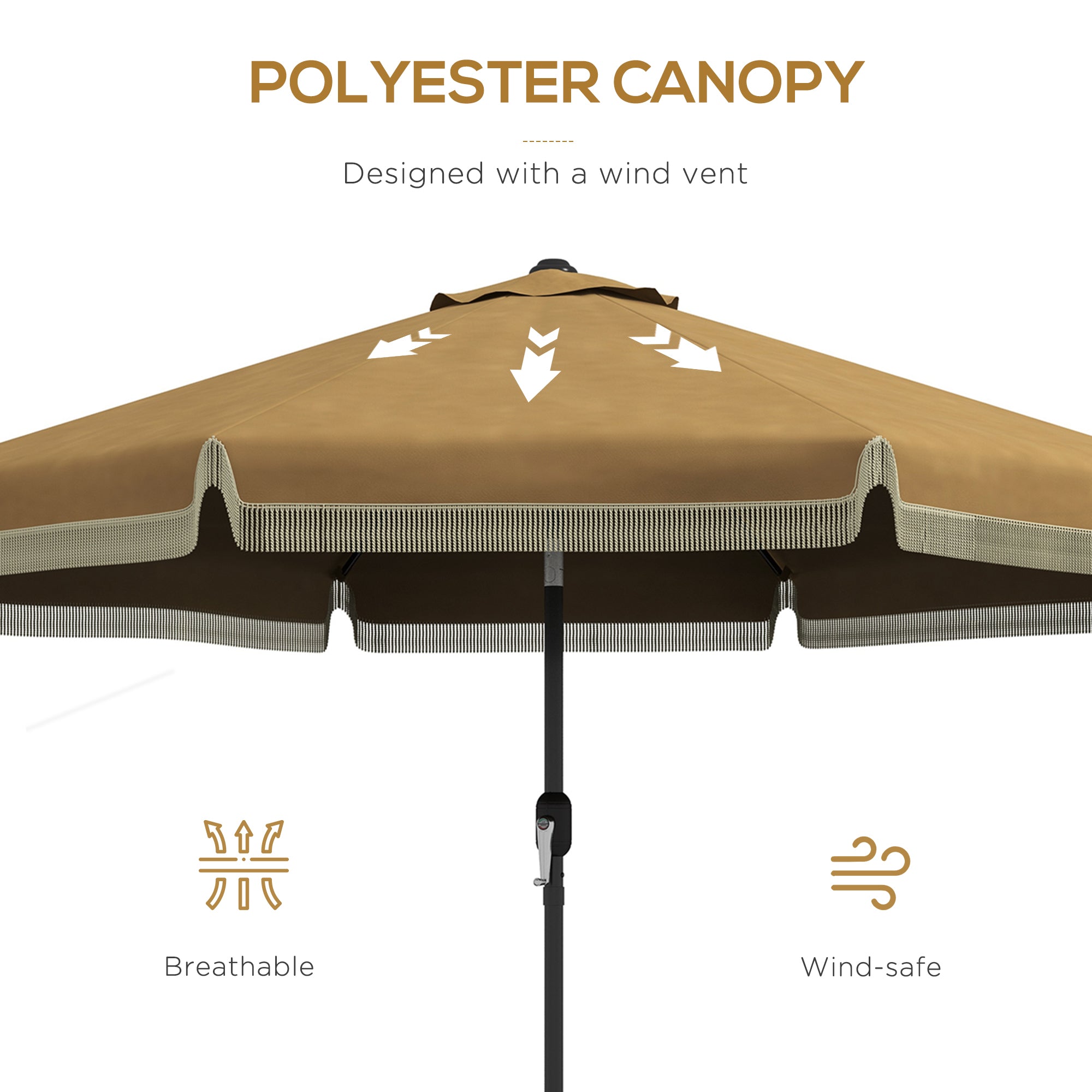 9' Fringe Edge Patio Umbrella with Push Button Tilt and Crank