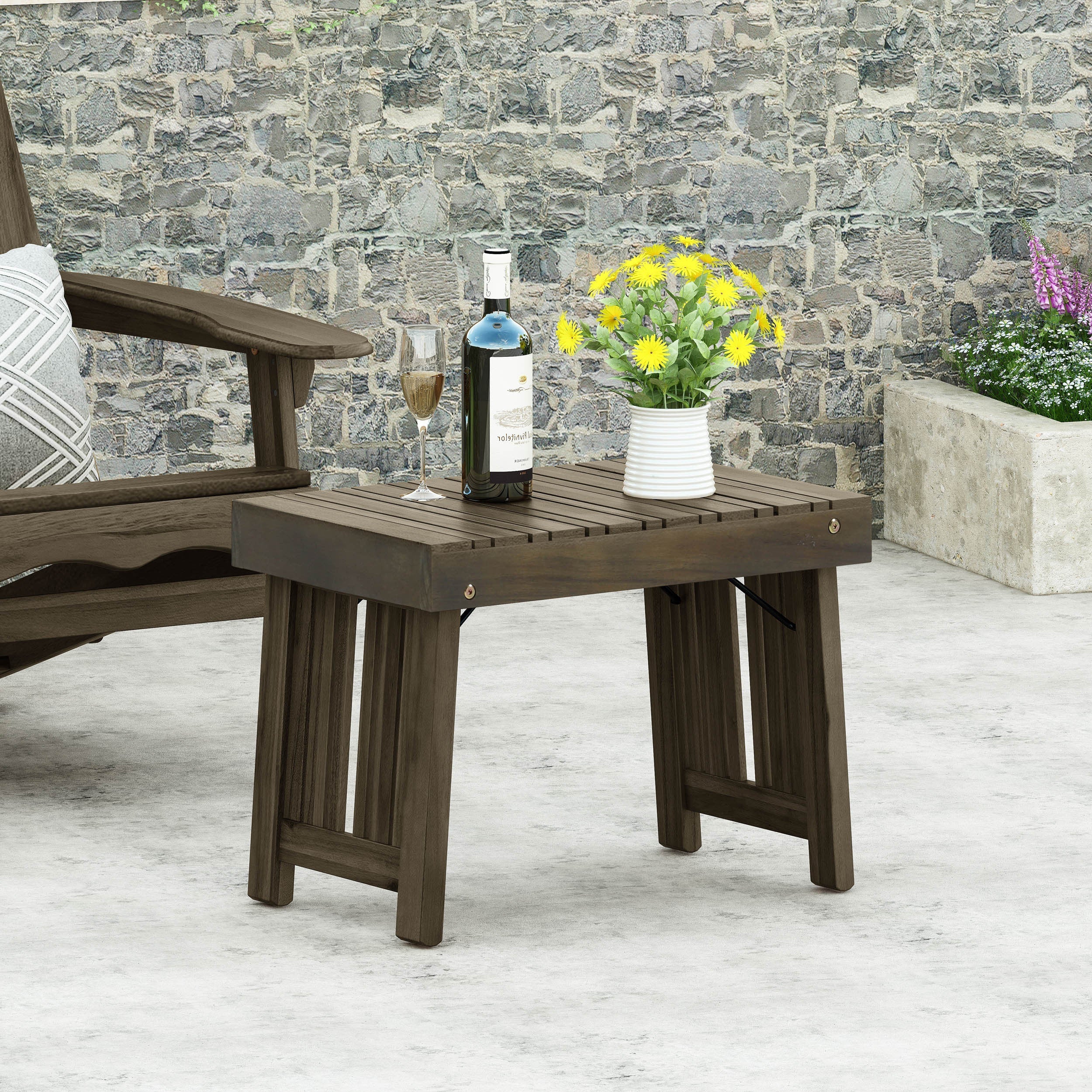 Kyoto Outdoor Foldable Side Table with Slat Design