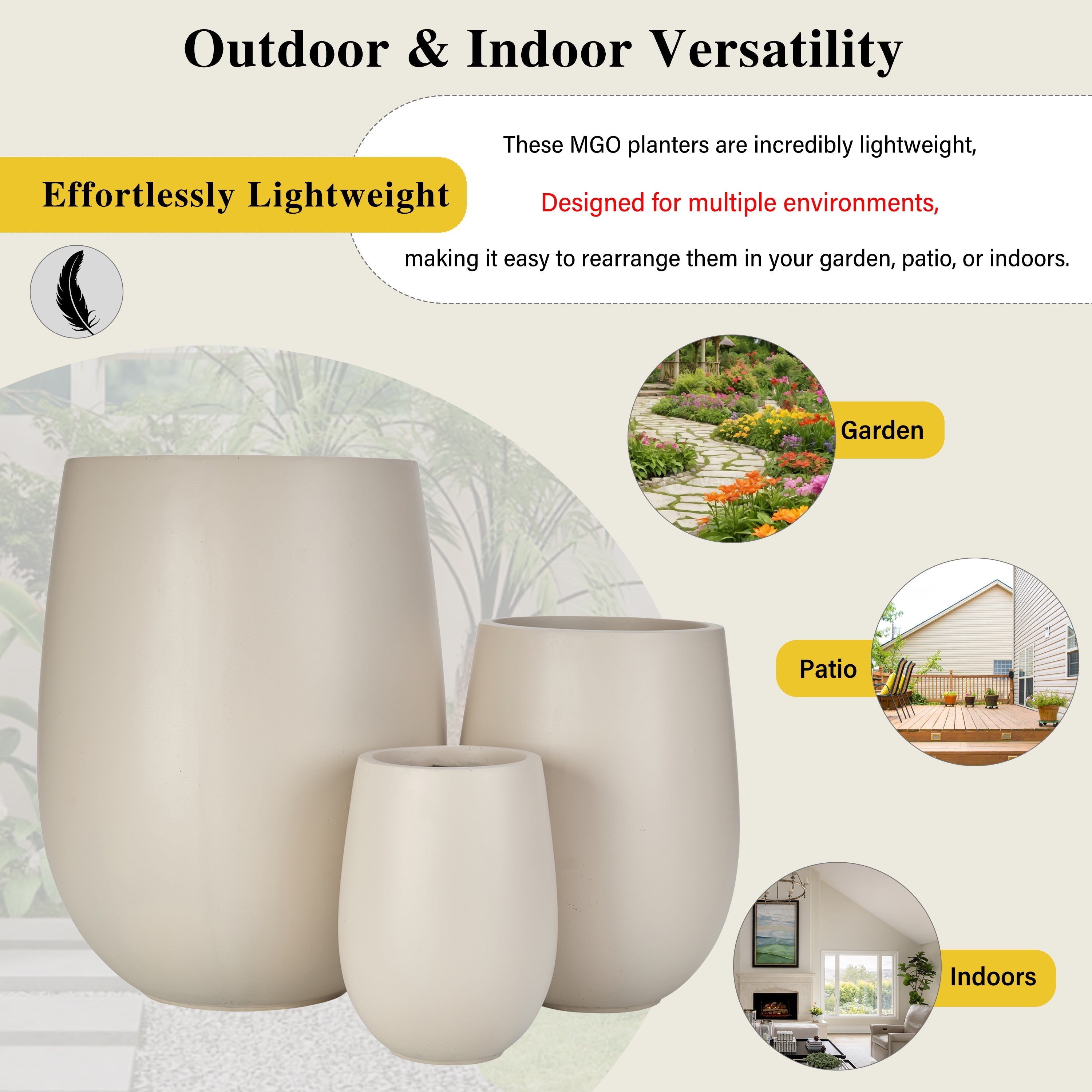 Egg Shaped Lightweight Outdoor Planter, Set of 3