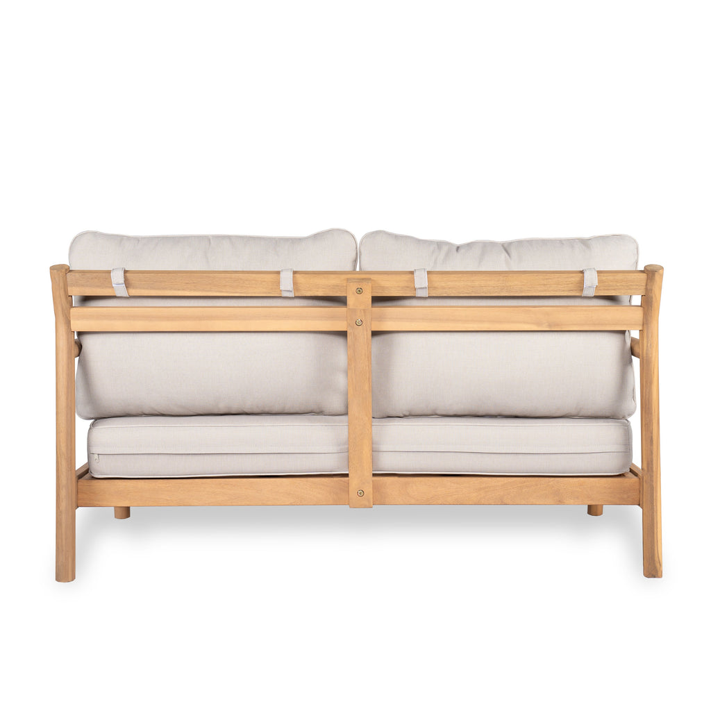 Indira Outdoor Acacia Wood Loveset Sofa with Water-Resistant Cushion