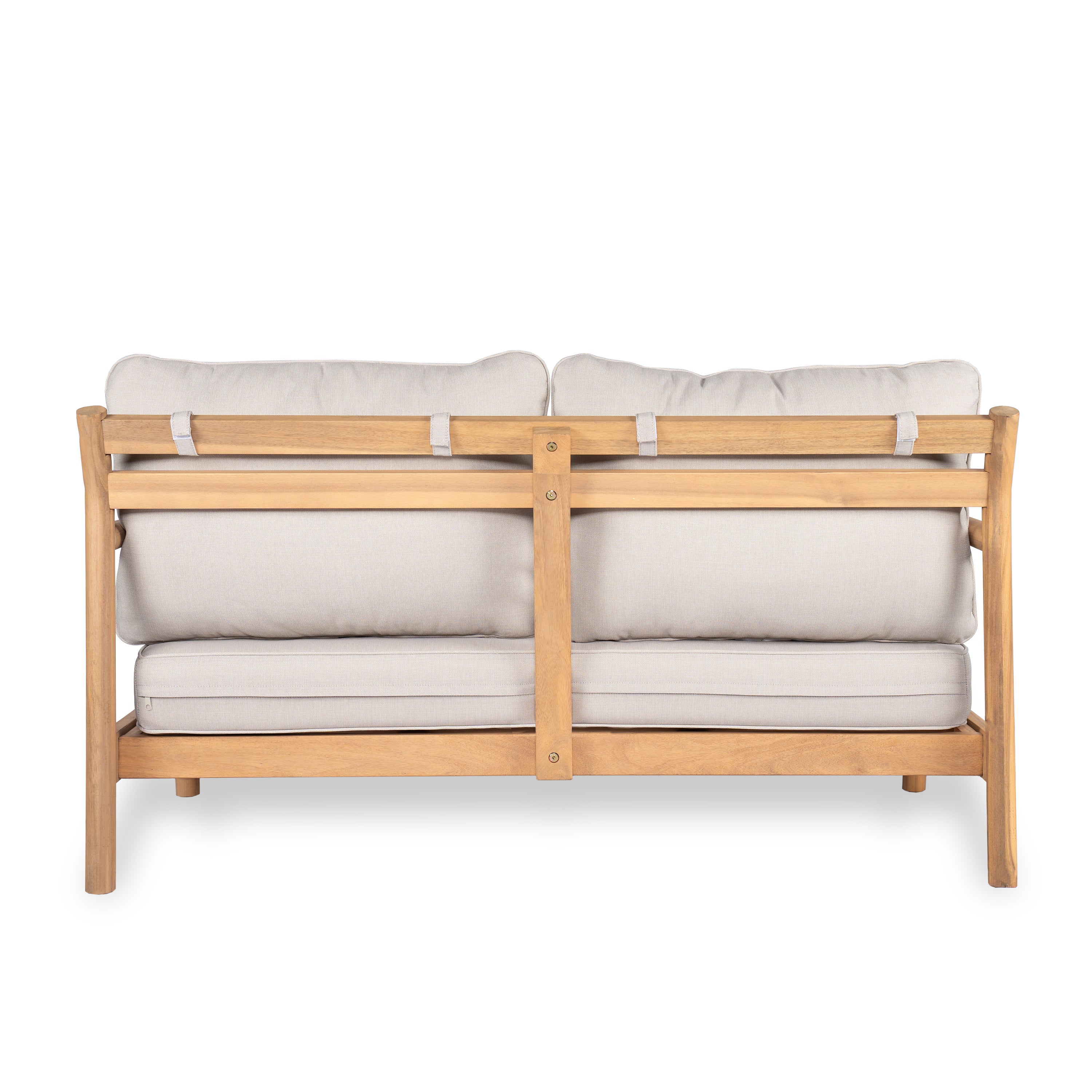 Indira Outdoor Acacia Wood Loveset Sofa with Water-Resistant Cushion