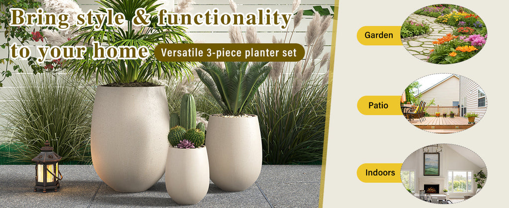 Egg Shaped Lightweight Outdoor Planter, Set of 3