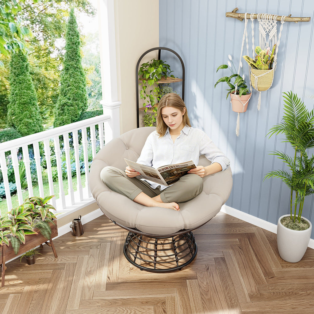 360° Swivel Indoor Outdoor Wicker Papasan Chair with Soft Thick Cushion