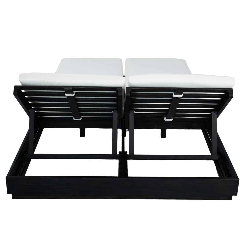 Adjustable Acacia Wood Low-Profile Double Sunlounge with Cushion