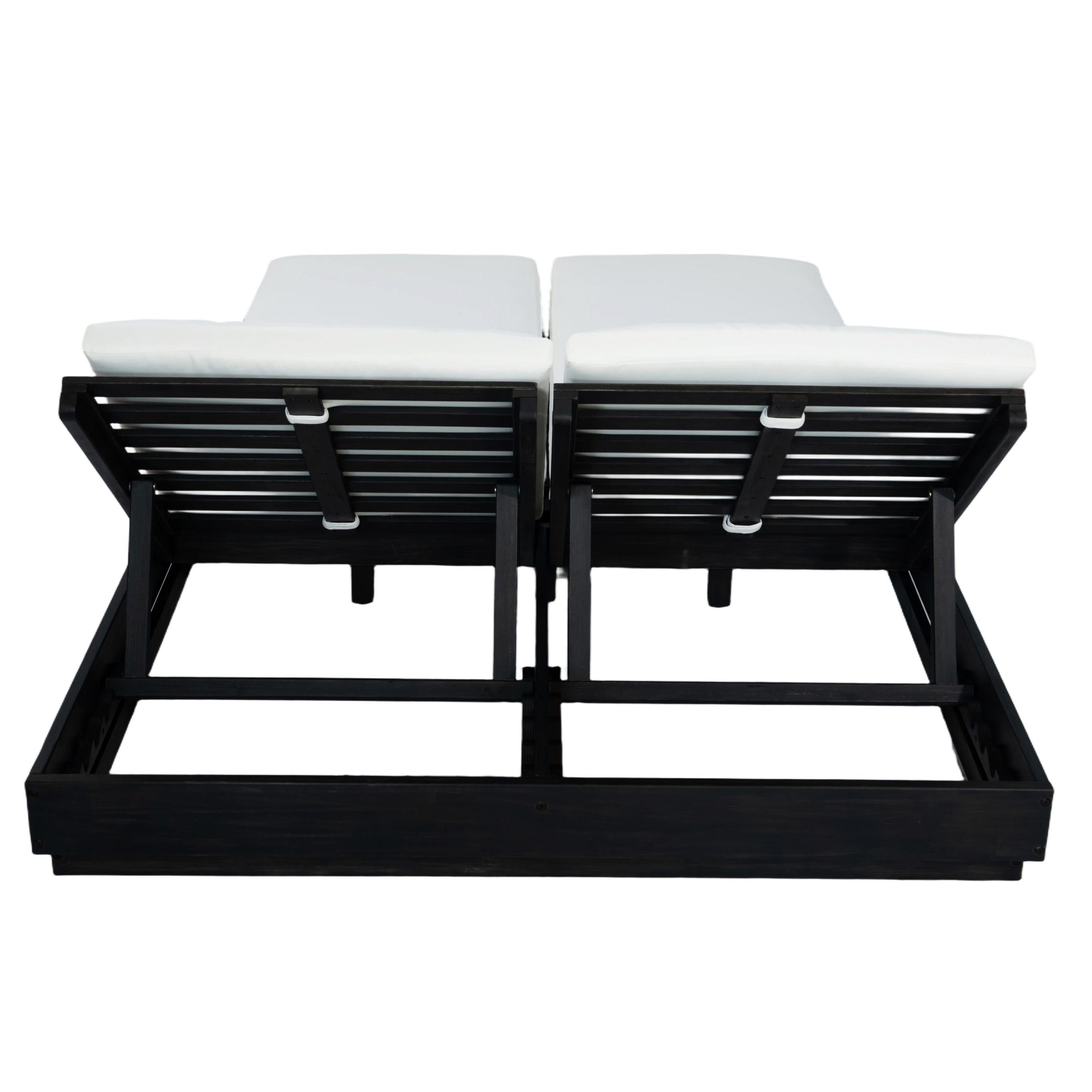 Adjustable Acacia Wood Low-Profile Double Sunlounge with Cushion