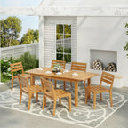 Solene Outdoor Acacia Wood 7-Pieces Expandable Dining Set with Umbrella Hole