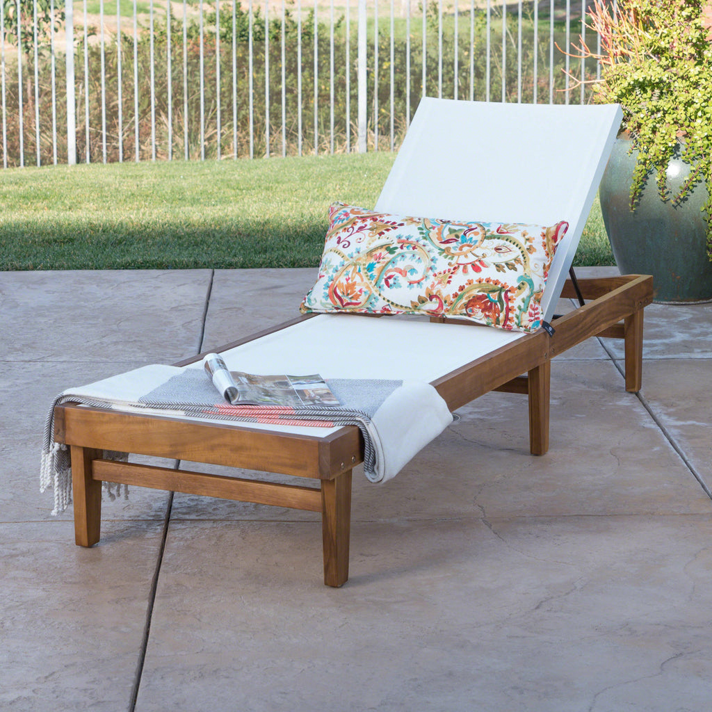 Outdoor Chaise Lounge with Acacia Wood Frame