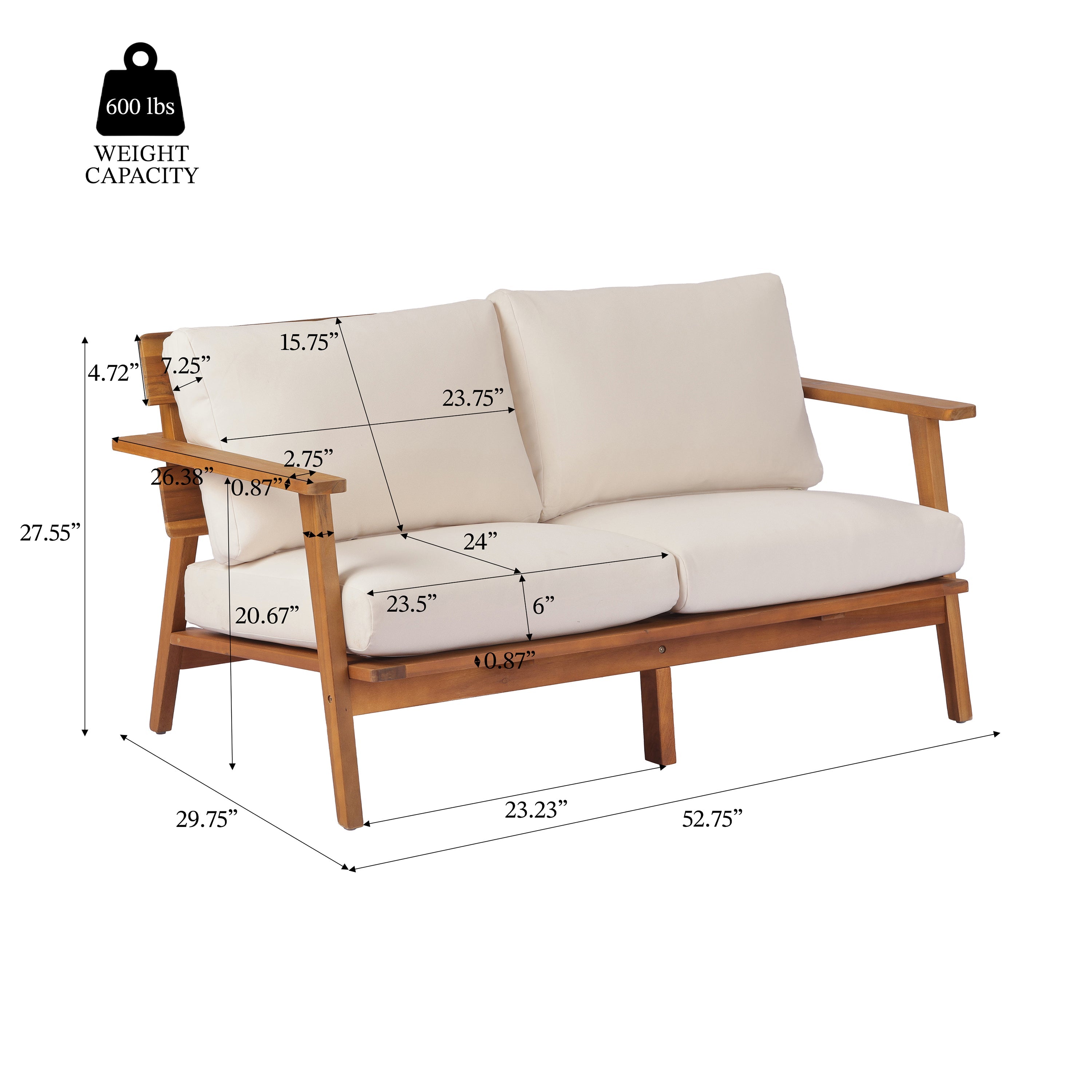 Mid-Century Modern 2-Piece Acacia Wood Outdoor Patio Set