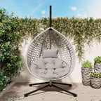 Hanging Swinging Egg Chair with Rattan Weaving, Base Included