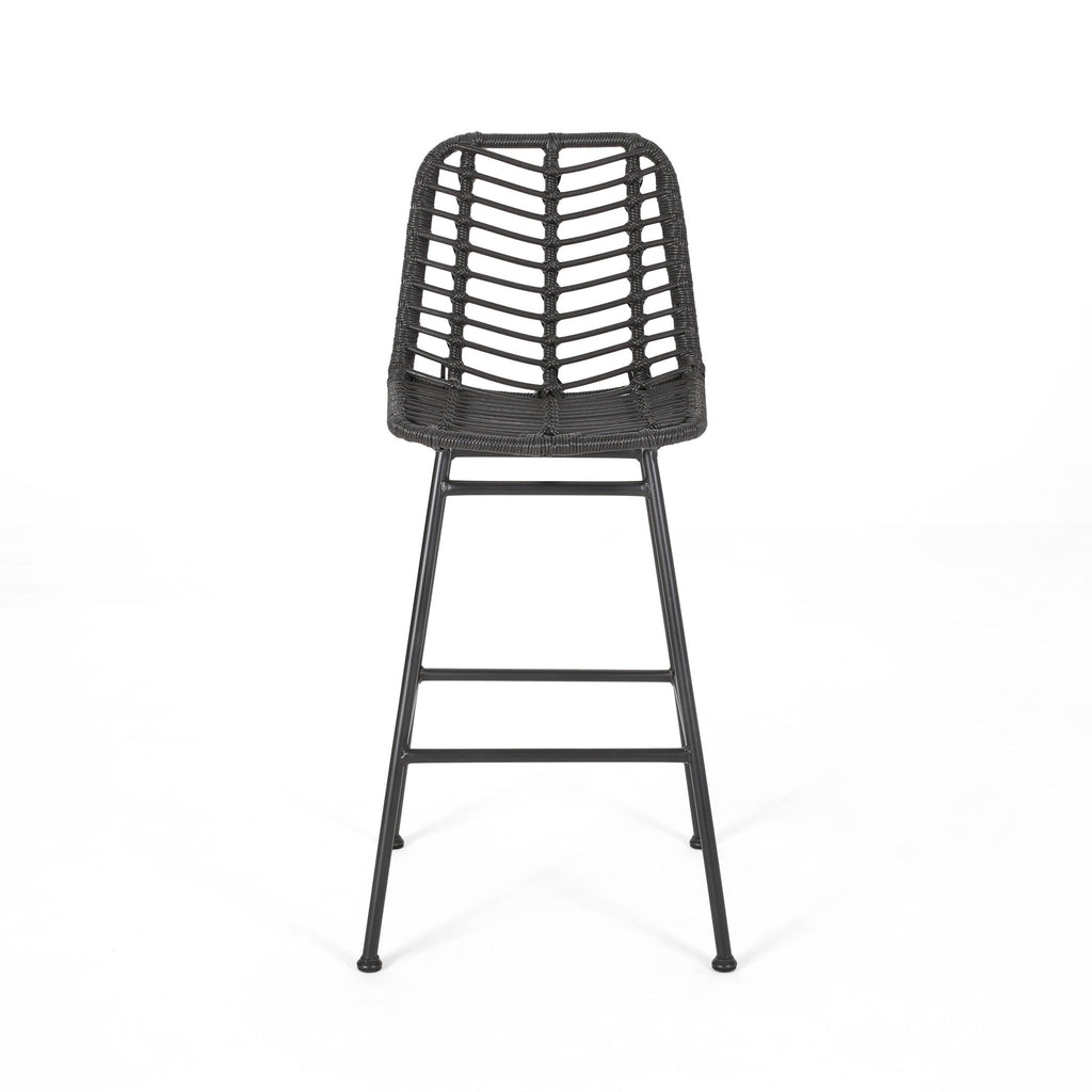 Sawtelle Outdoor Wicker Barstools, Set of 2