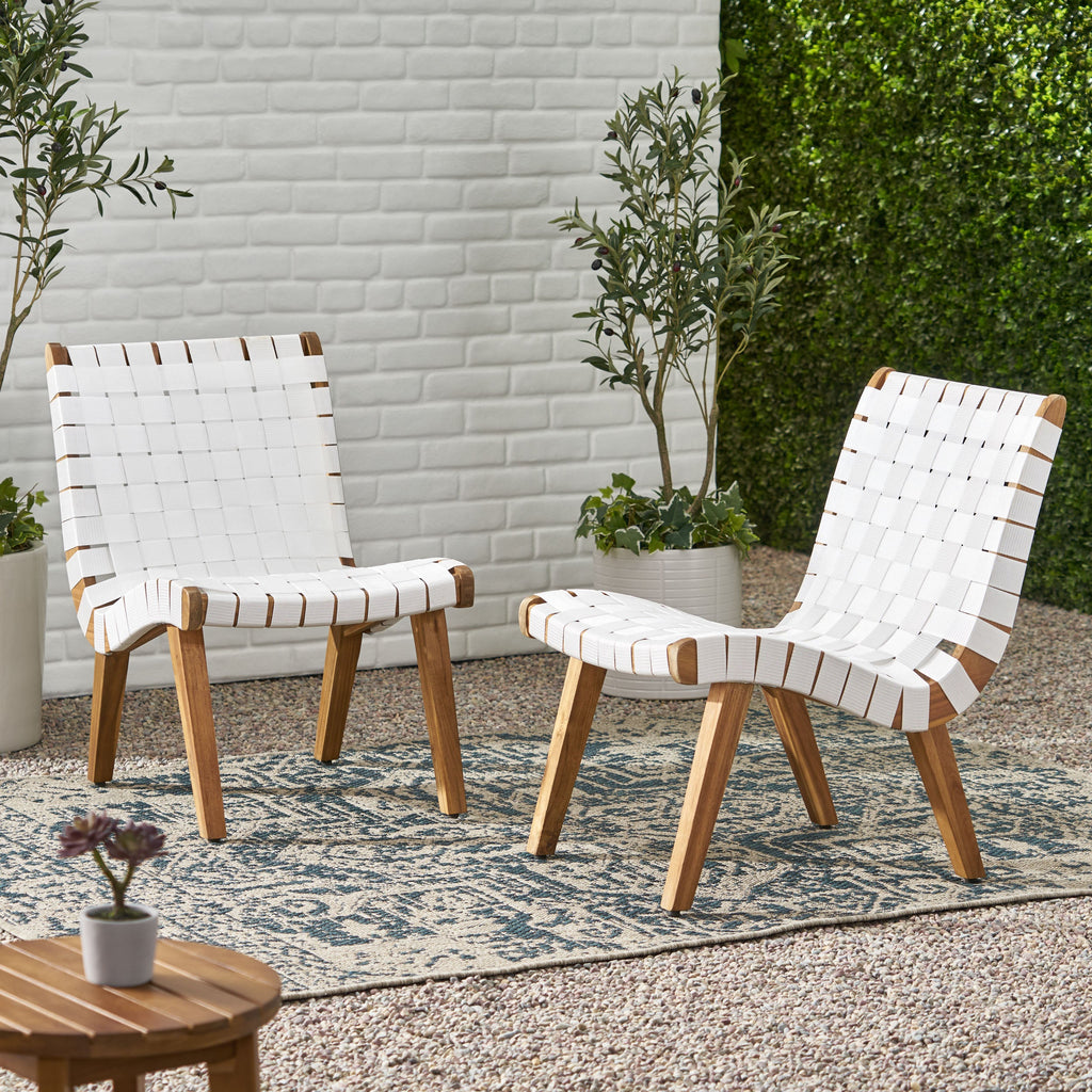 Delights Outdoor Lounge Chair with Rope Weave Design and Wood Frame, Set of 2