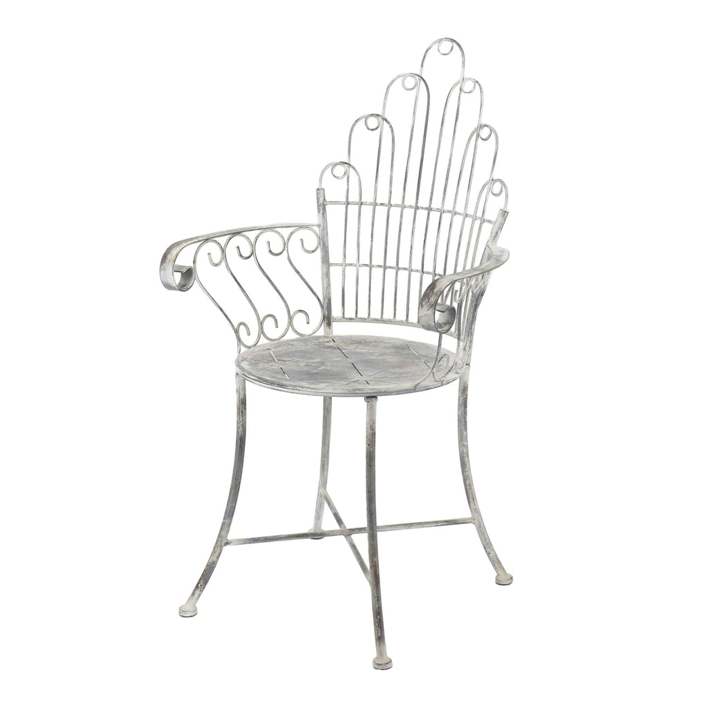 Distressed Silver Finish Iron French Country Garden Chair