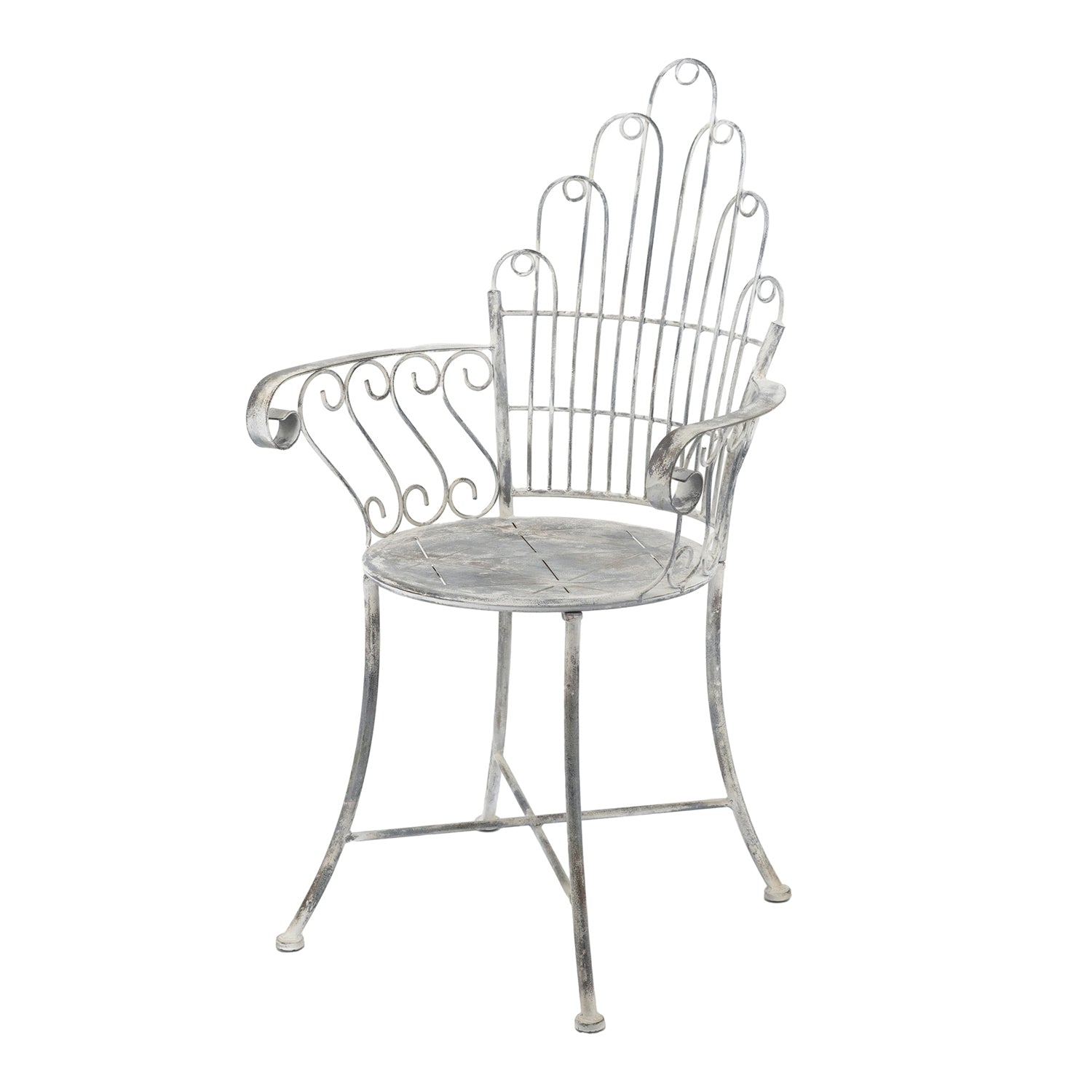 Distressed Silver Finish Iron French Country Garden Chair