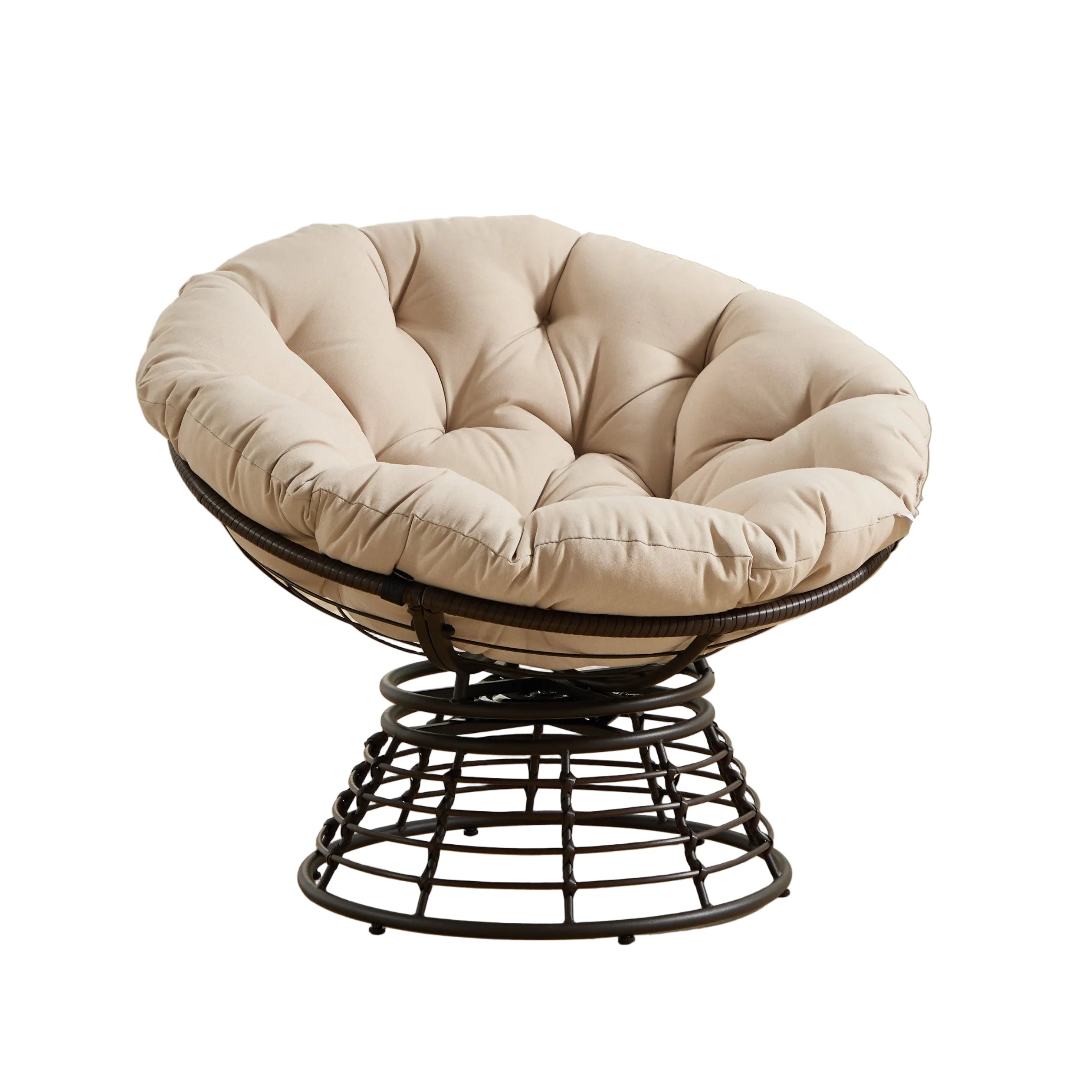 360° Swivel Indoor Outdoor Wicker Papasan Chair with Soft Thick Cushion