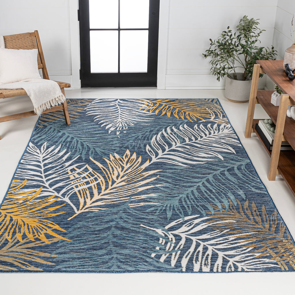 Calypso Coastal Casual Palm Frond Reversible Machine-Washable Indoor/Outdoor Runner Rug