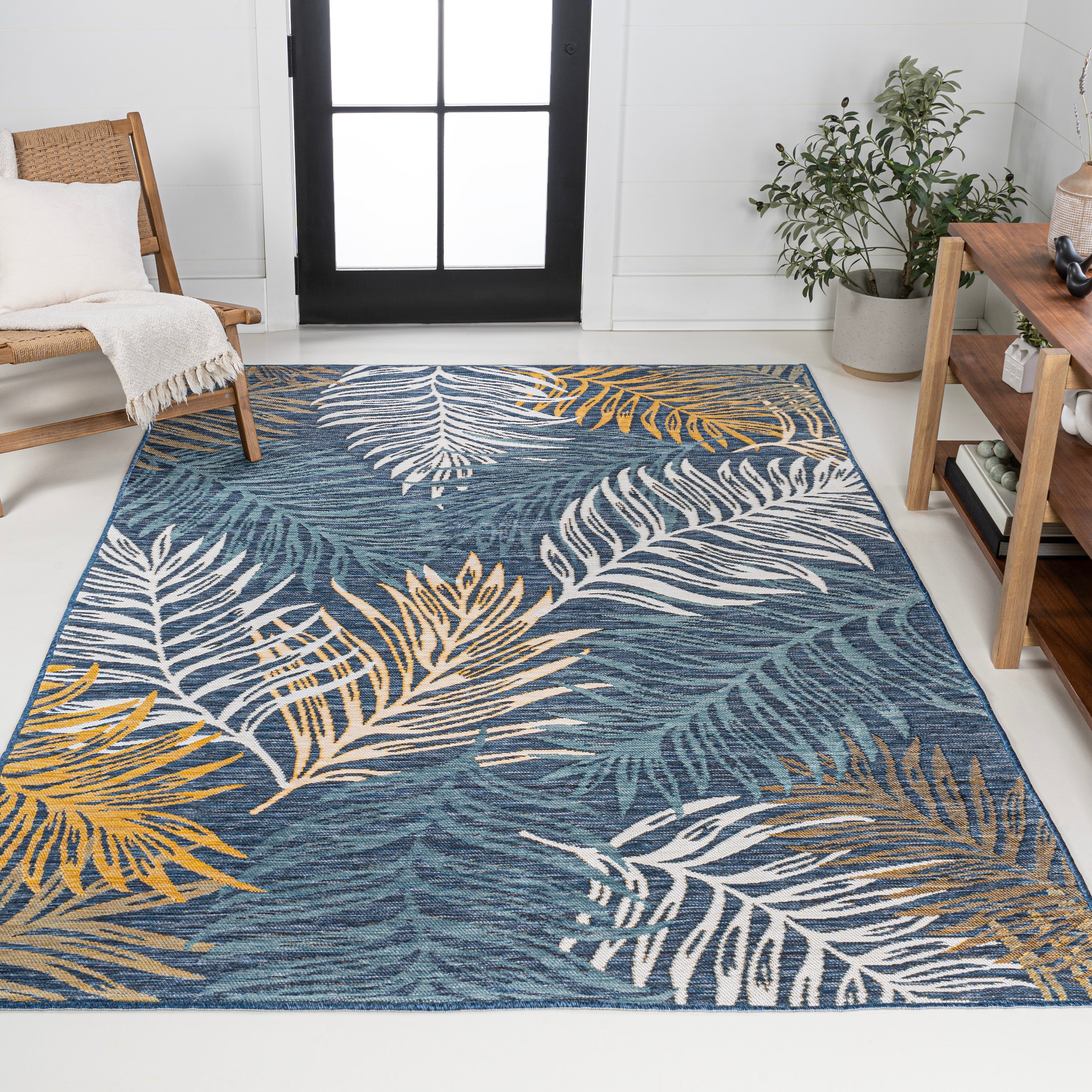 Calypso Coastal Casual Palm Frond Reversible Machine-Washable Indoor/Outdoor Runner Rug