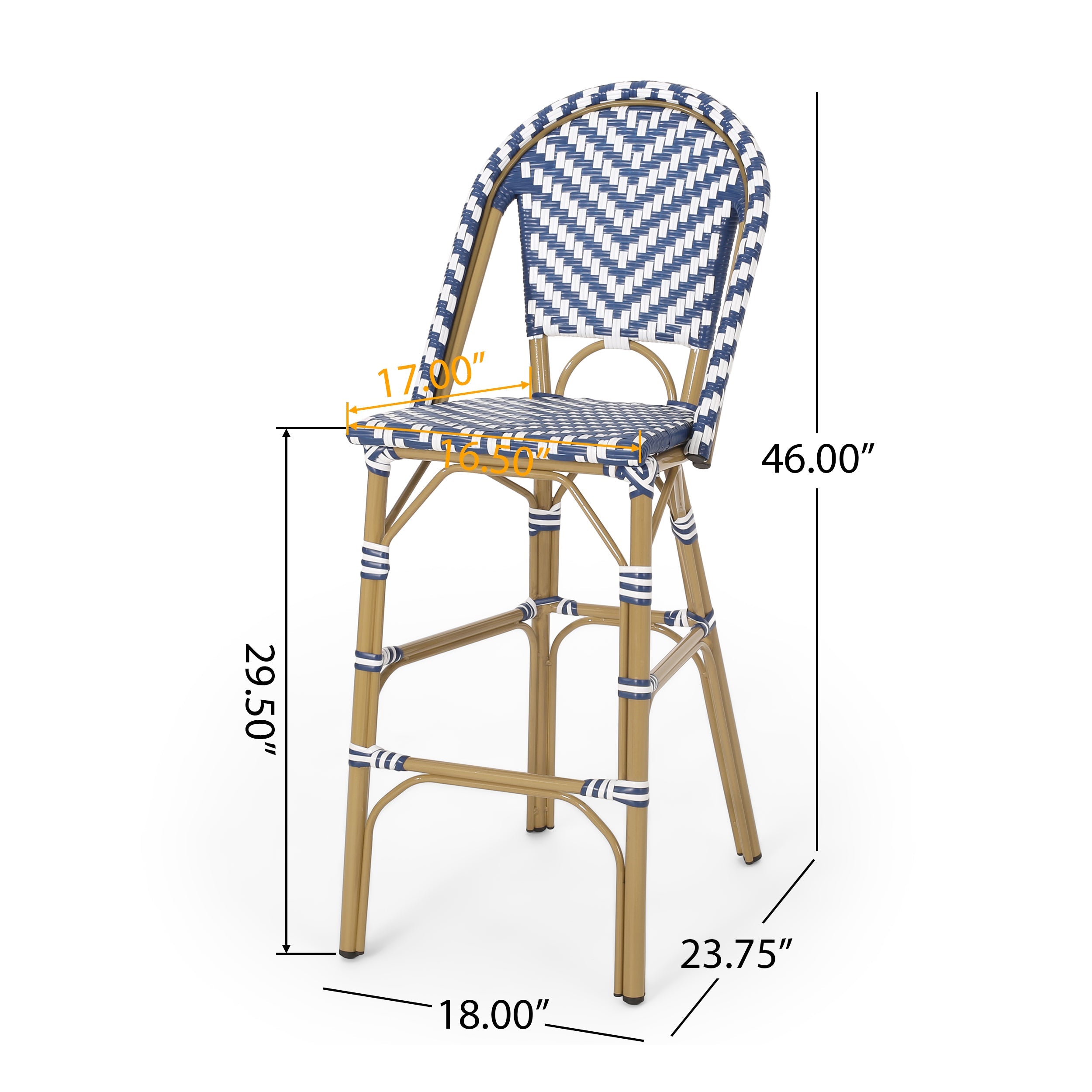 Clifftop 29.5" Outdoor Rattan Bar Stool with Aluminum Frame and Footrest, Set of 2