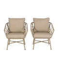 Zircon Outdoor Club Chair with Woven Wicker Weave Design and Back Cushion, Set of 2