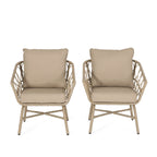 Zircon Outdoor Club Chair with Woven Wicker Weave Design and Back Cushion, Set of 2