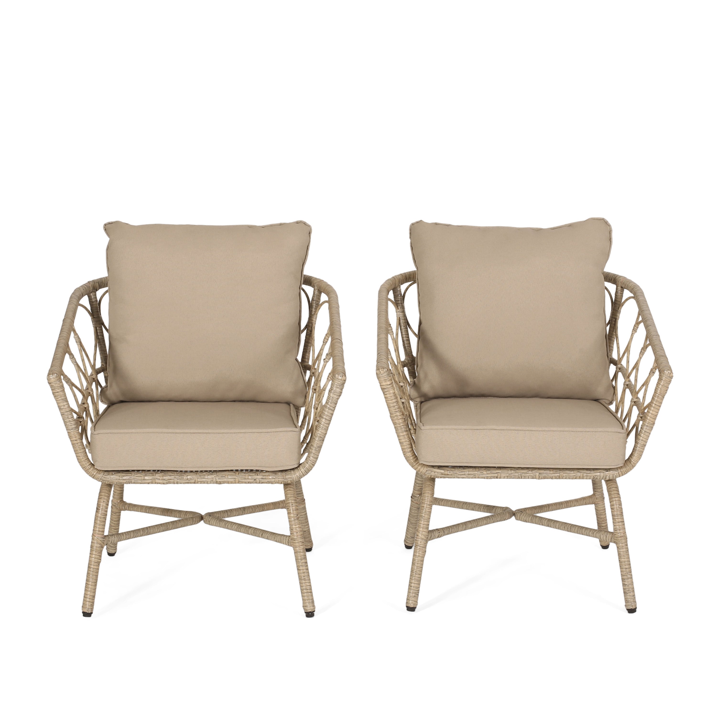 Zircon Outdoor Club Chair with Woven Wicker Weave Design and Back Cushion, Set of 2