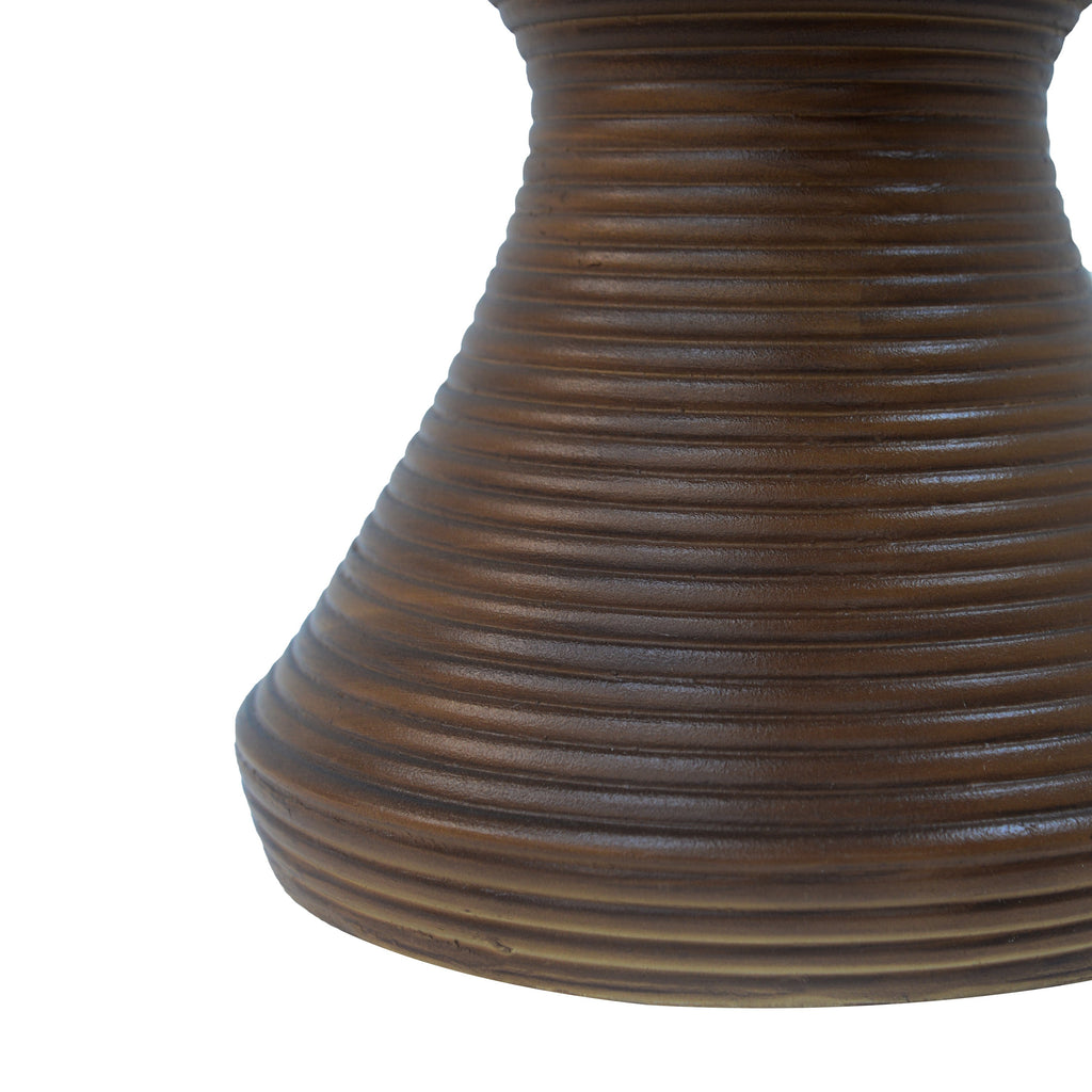 Outdoor Ribbed Concrete Side Table with Hourglass Design