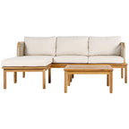Isola Outdoor 3 Piece Acacia Wood and Rope Patio Sofa Set