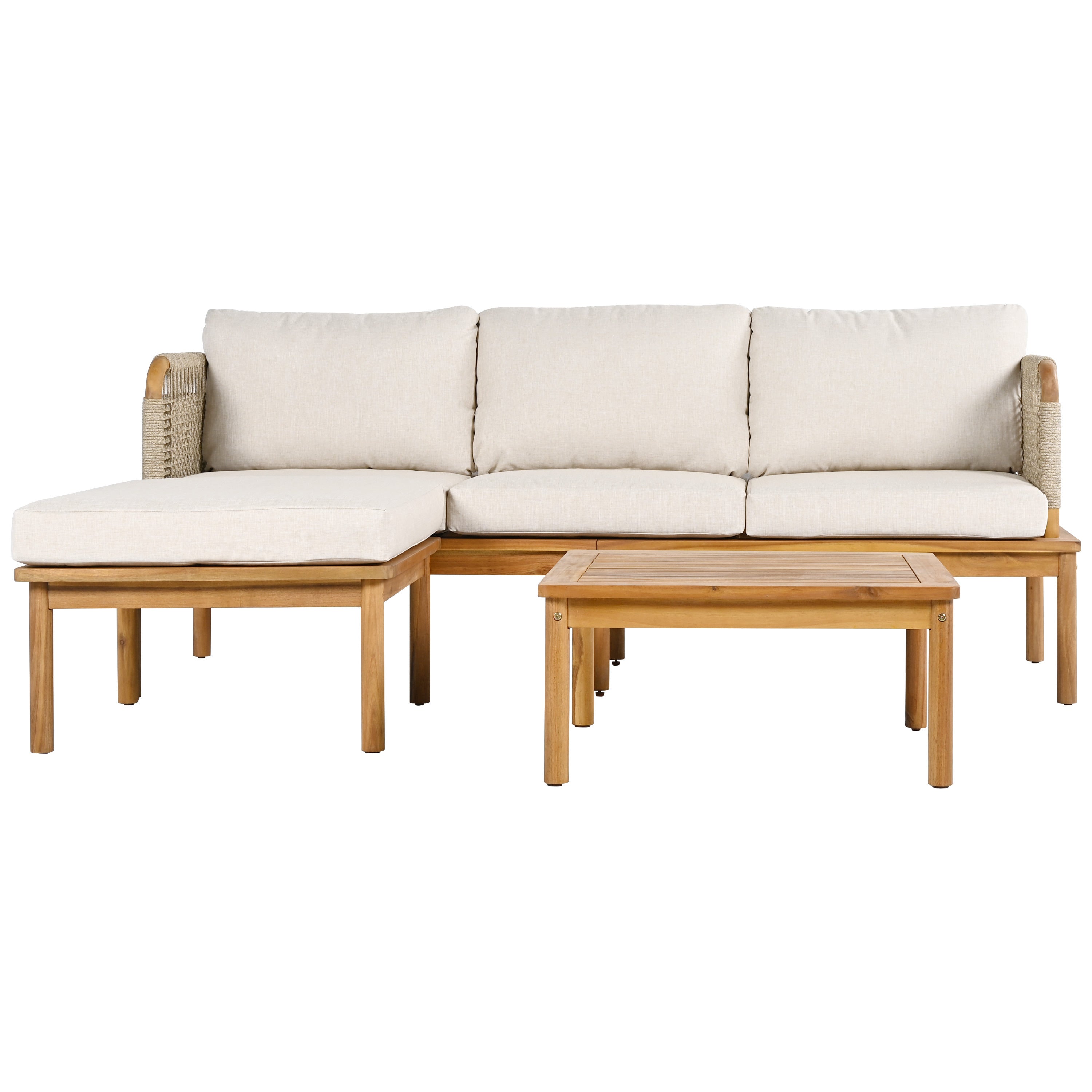 Isola Outdoor 3 Piece Acacia Wood and Rope Patio Sofa Set