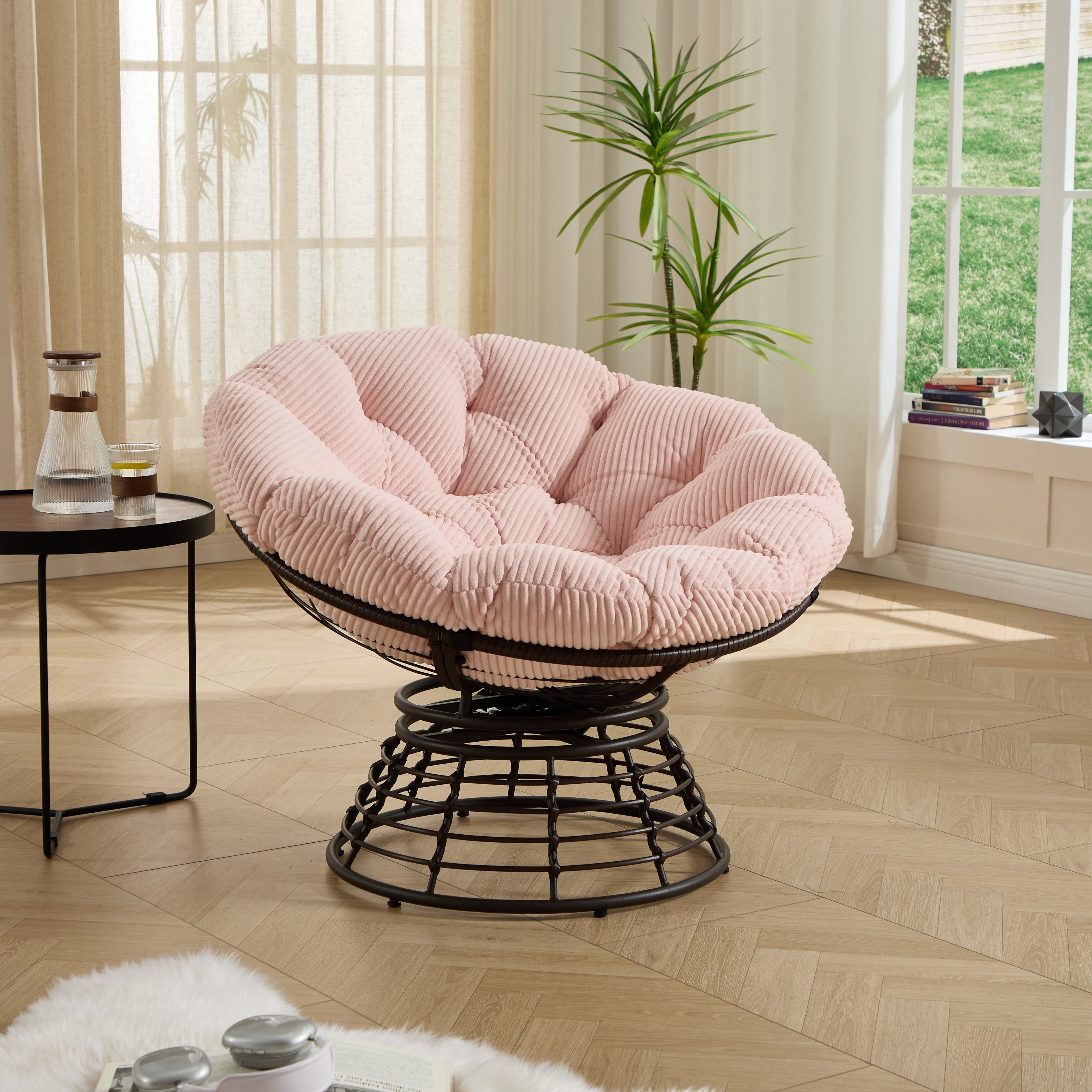 360° Swivel Indoor Outdoor Wicker Papasan Chair with Soft Thick Cushion
