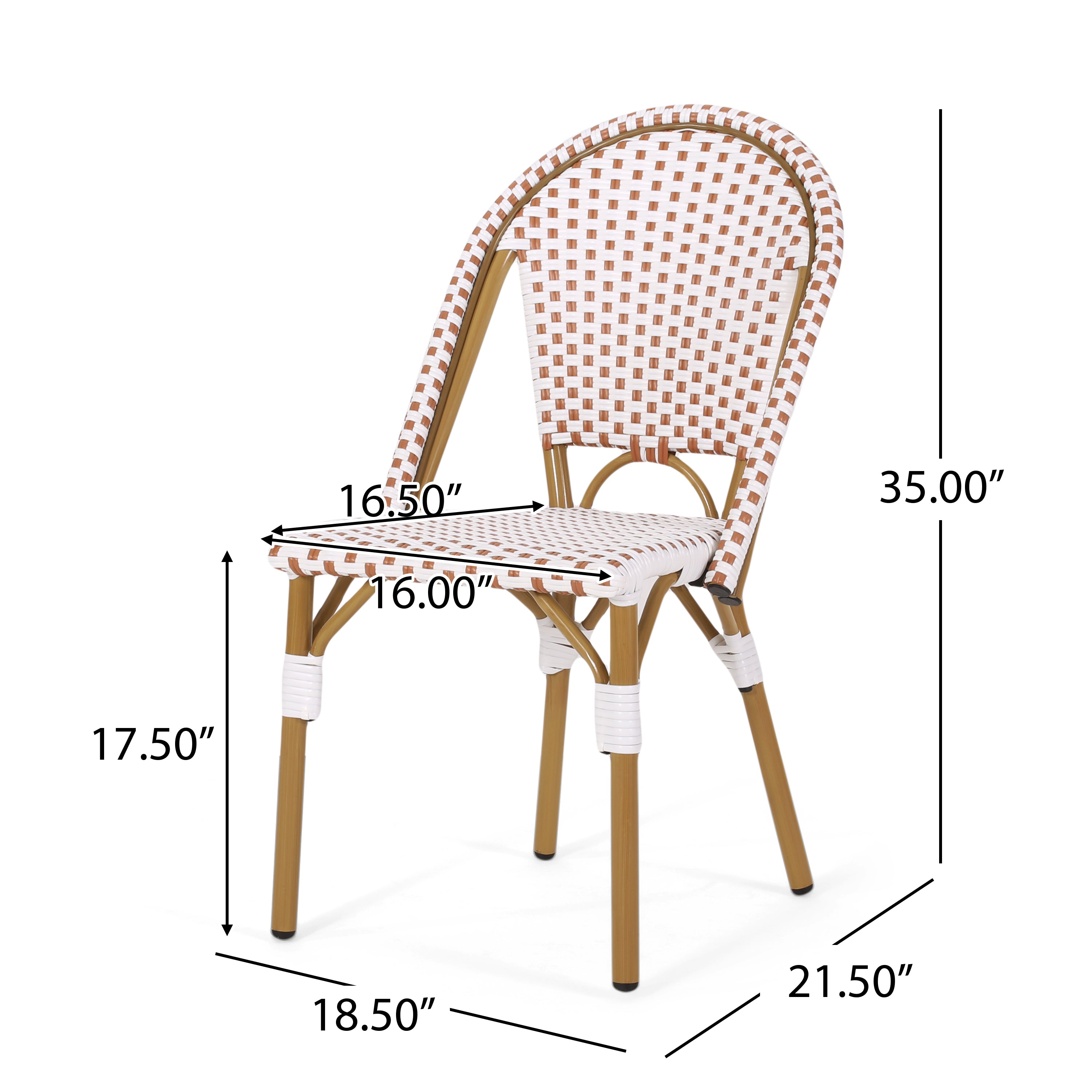 PE Rattan and Aluminum Bistro Chair with Arched Back, Set of 2