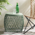Coveted 19.75" Outdoor Cylindrical Iron Side Table with Lattice Design