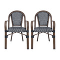 Crowned Wicker Bistro Chair with Checkered Pattern and Curved Arms, Set of 2