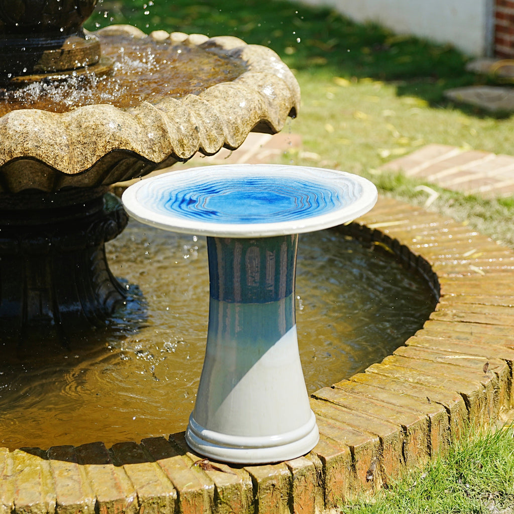 17'' Blue Ombre Ceramic Bird Bath