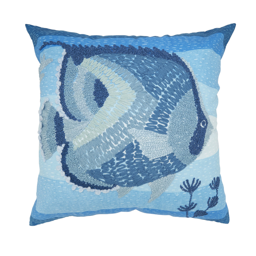 Outdoor Embroidered Fish Polyester Filled Throw Pillow