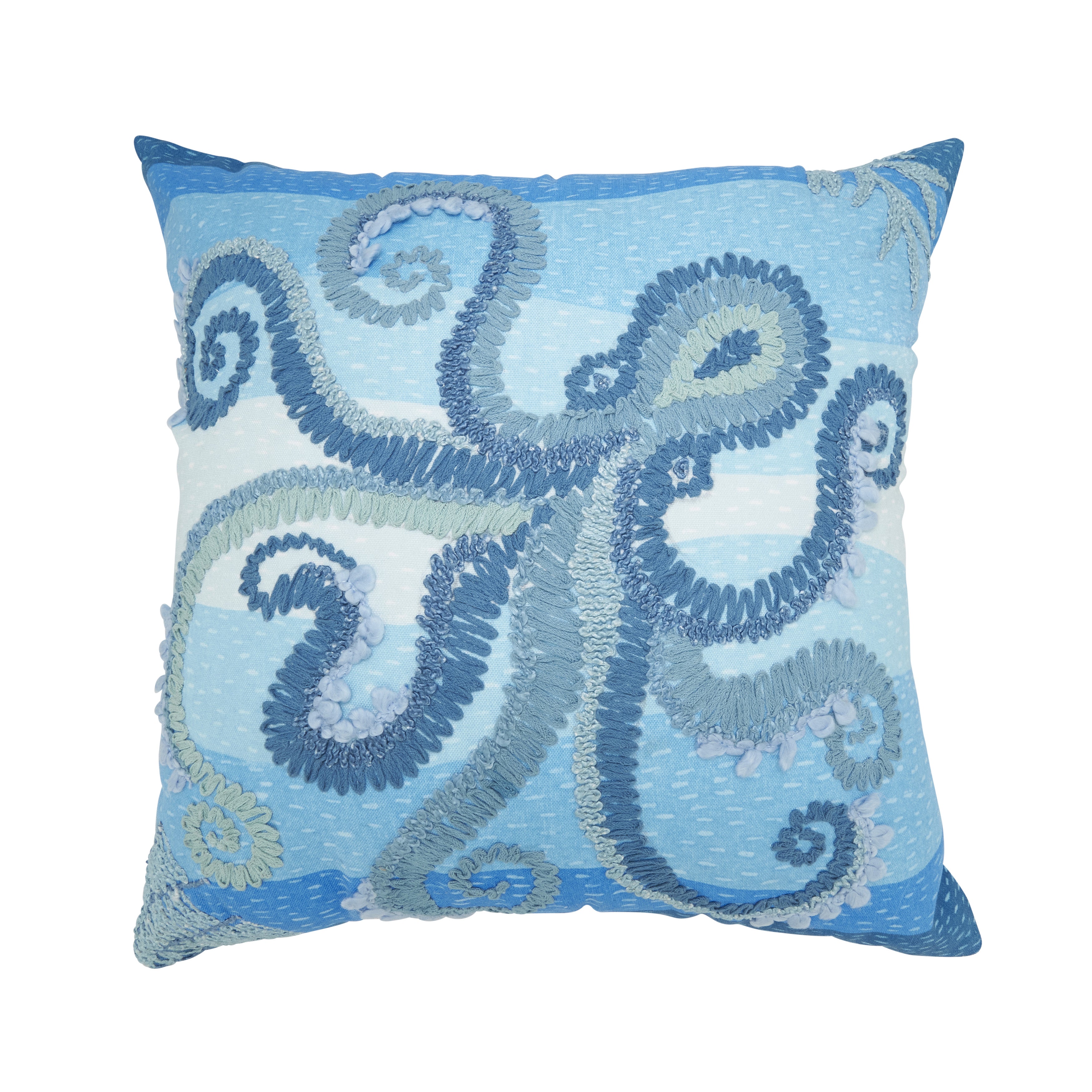 Outdoor Embroidered Octopus Polyester Filled Throw Pillow