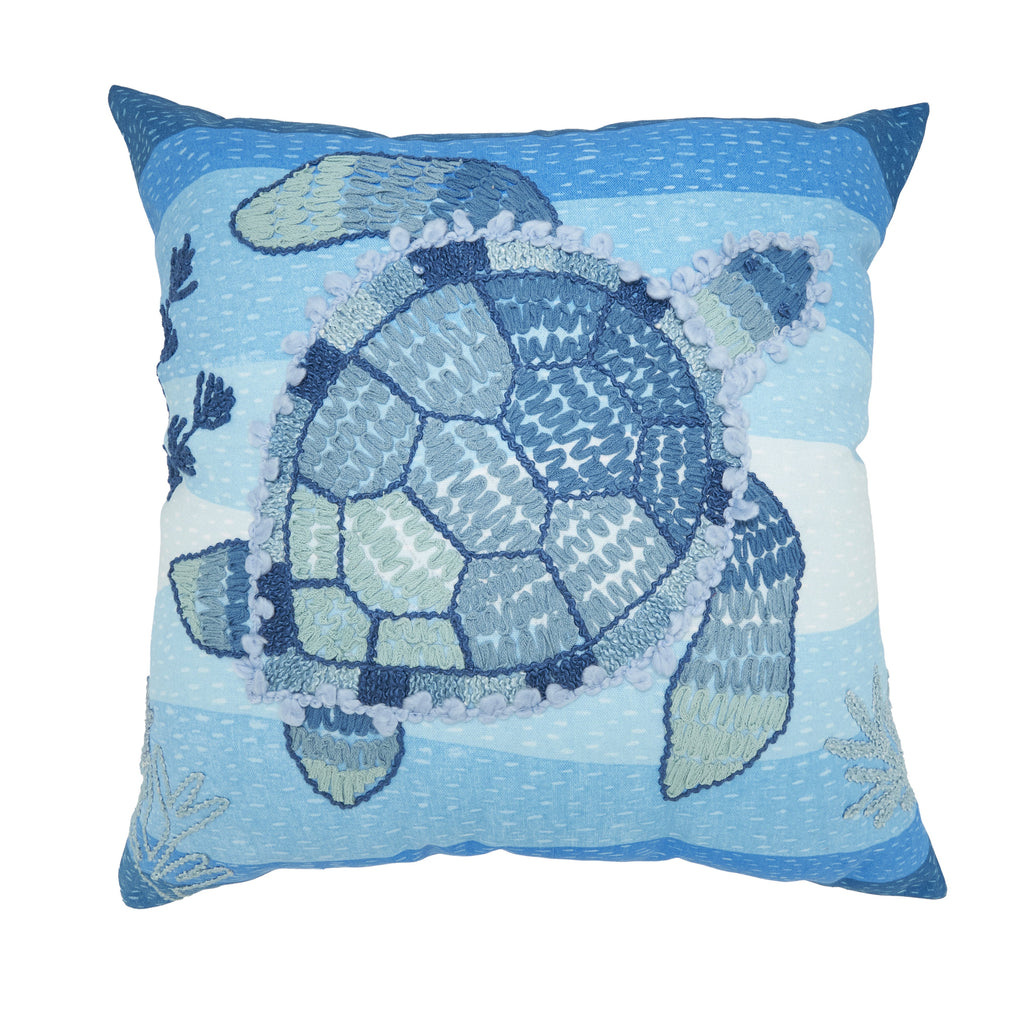 Outdoor Embroidered Turtle Polyester Filled Throw Pillow
