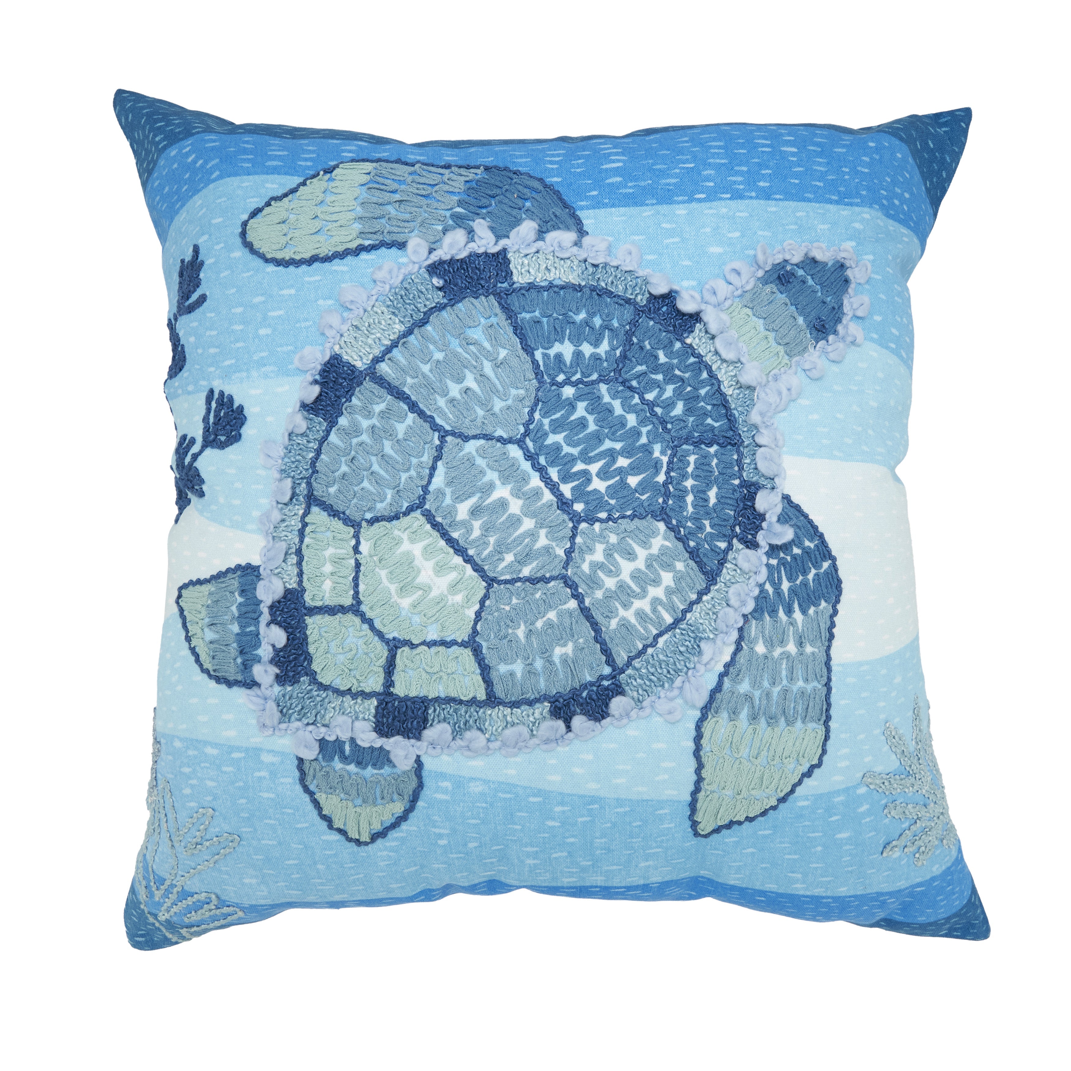 Outdoor Embroidered Turtle Polyester Filled Throw Pillow