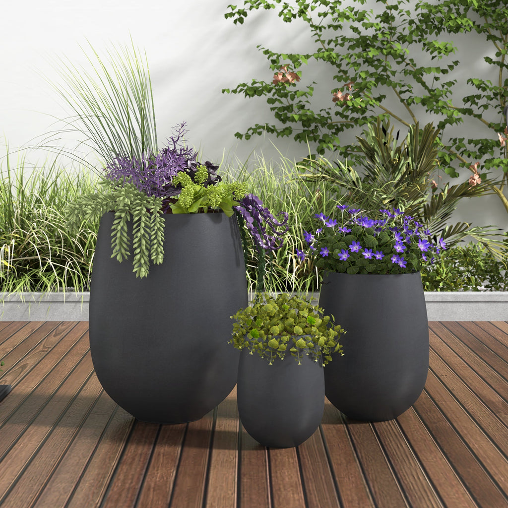 Egg Shaped Lightweight Outdoor Planter, Set of 3