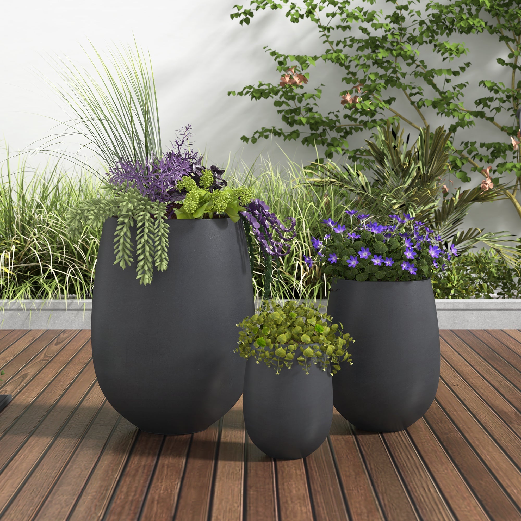 Egg Shaped Lightweight Outdoor Planter, Set of 3