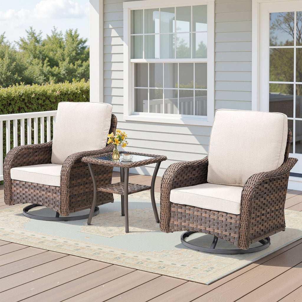 Marlowe Wicker 3 Piece Outdoor Furniture Set with Swivel Gliders