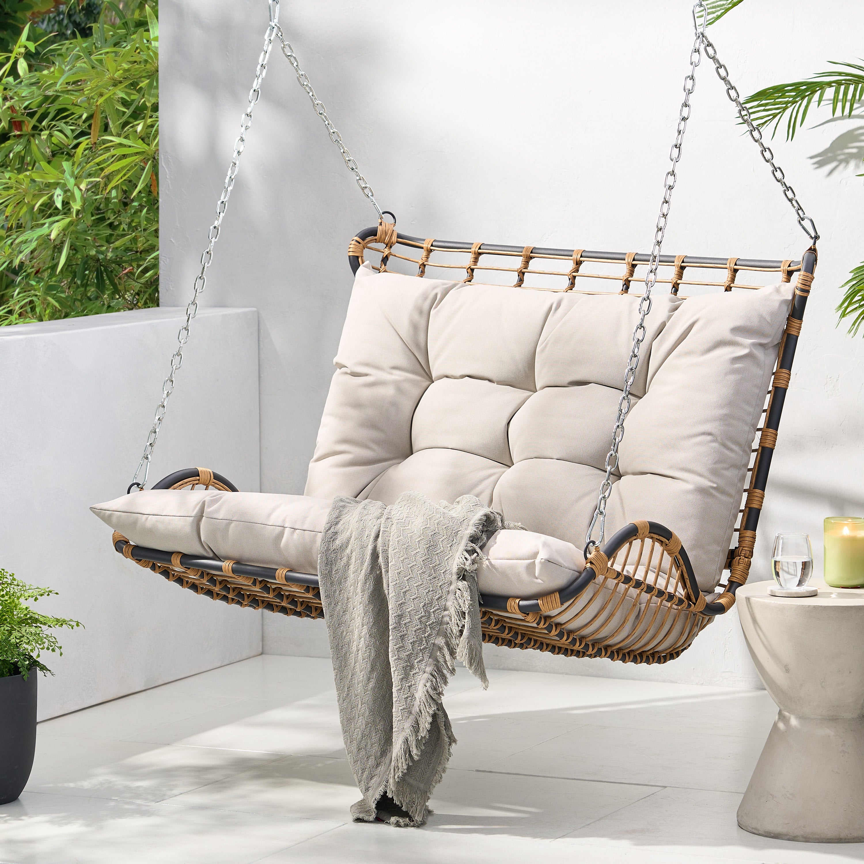 Arruda Outdoor Wicker Porch Swing with Cushions