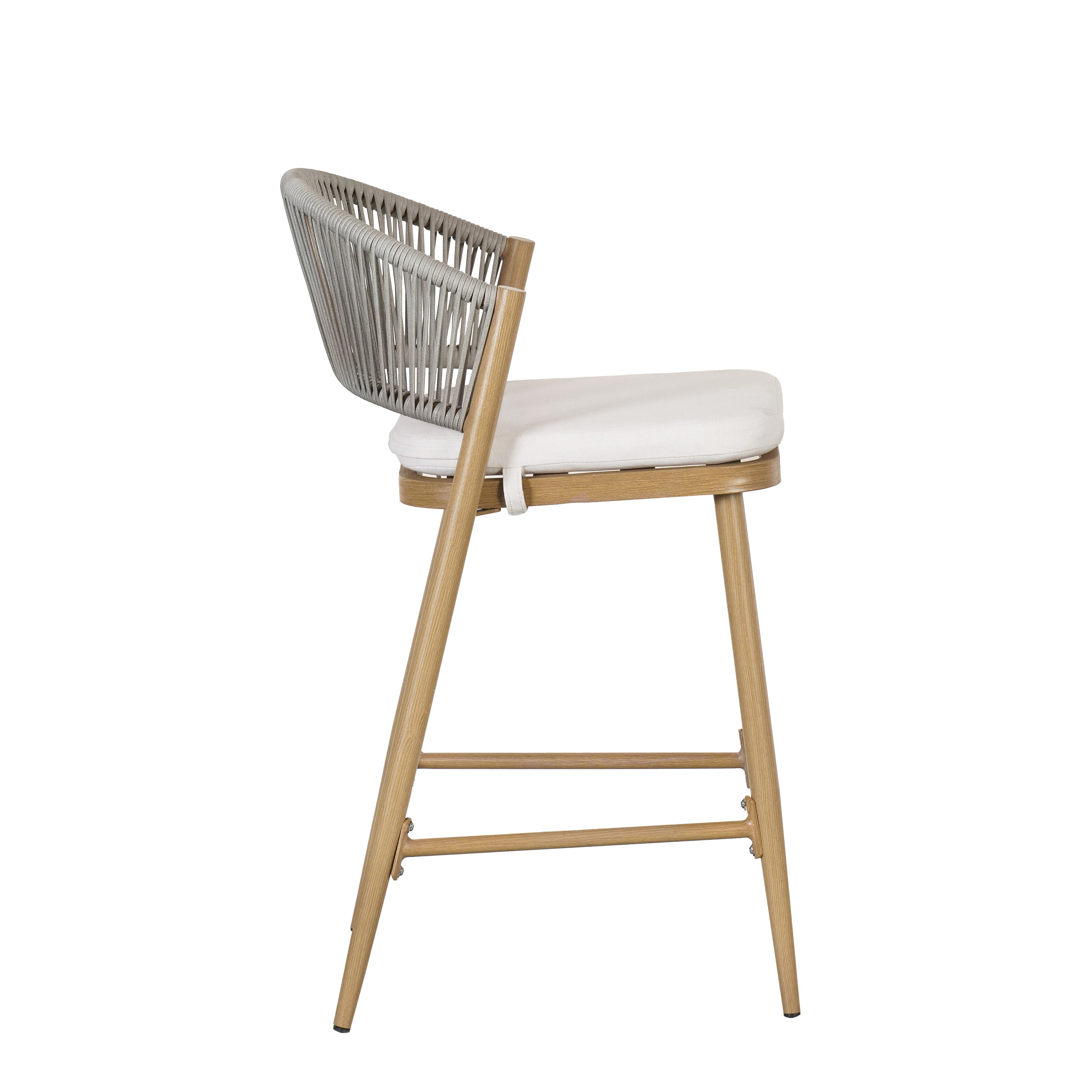 Outdoor Metal Frame Stools with Scallop-Shaped Backrest & Water-Resistant Cushions, Set of 2