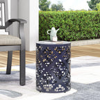 Spherical Outdoor Cylindrical End Table with Iron Cut Design