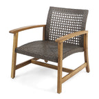 Hampton Outdoor Rattan & Acacia Wood Wicker Club Chairs, Set of 2