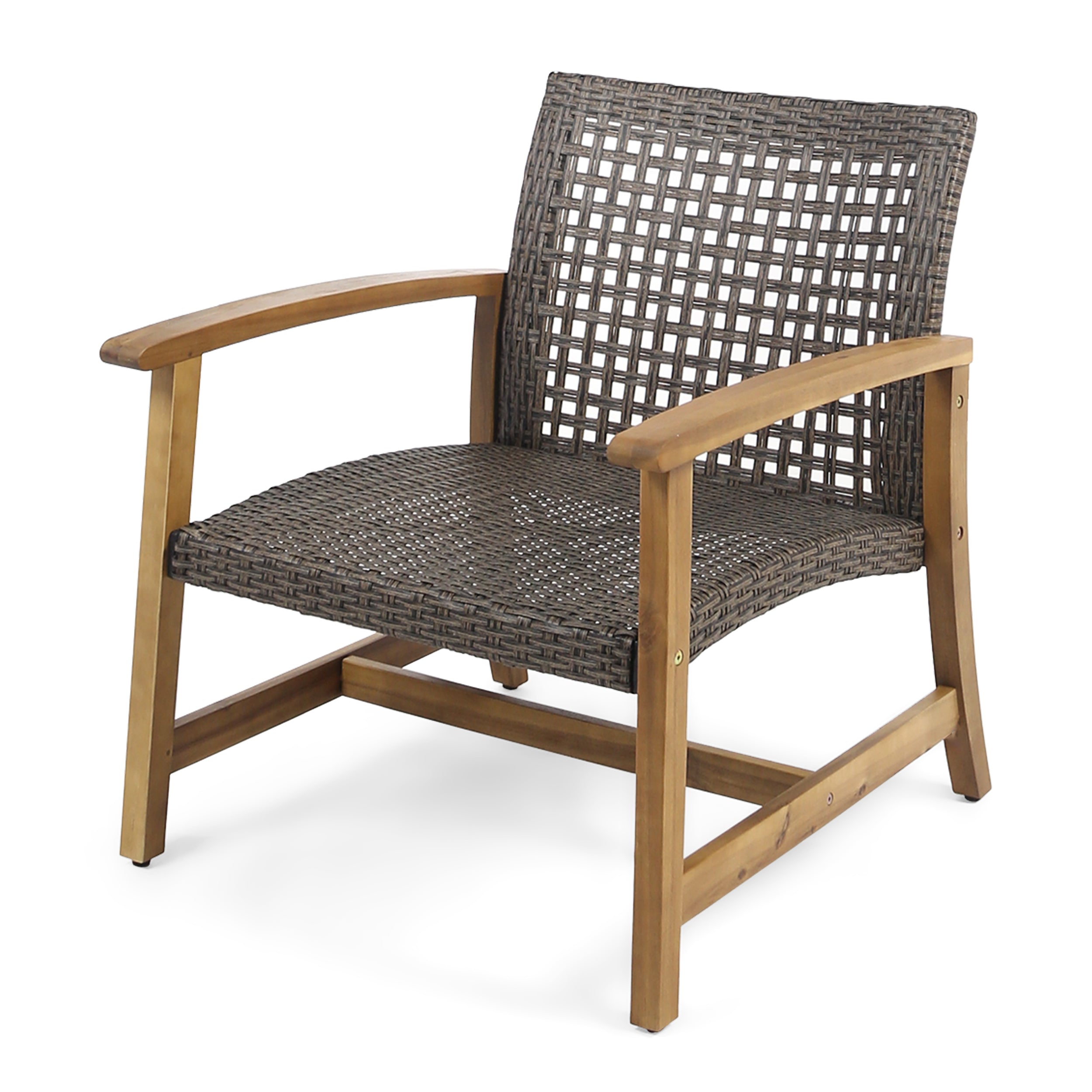 Hampton Outdoor Rattan & Acacia Wood Wicker Club Chairs, Set of 2
