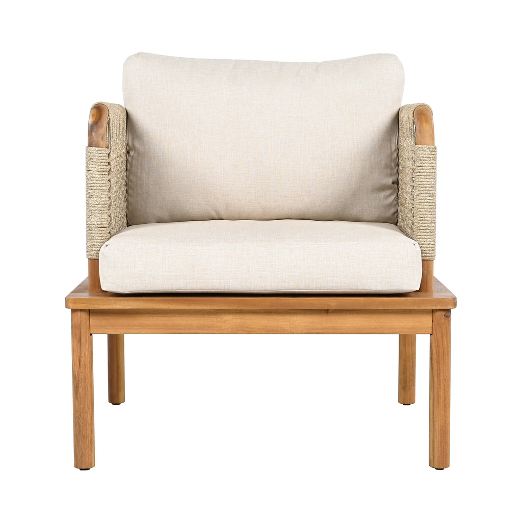 Isola Outdoor Acacia Wood and Rope Club Chair with Cushions